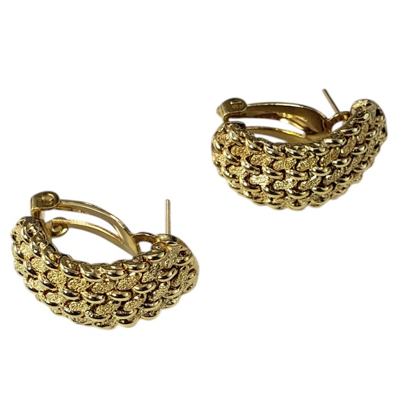14 Karat Yellow Gold Textured Weave Half Hoop Earrings #20260 - Picture 3 of 7